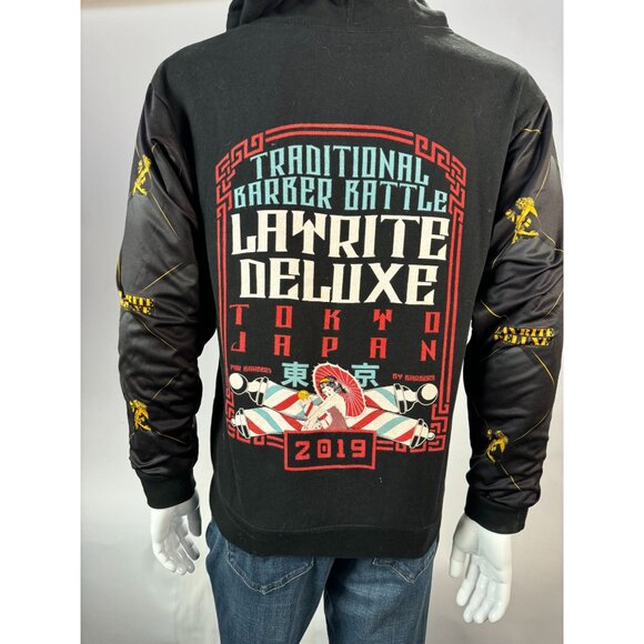 Layrite Deluxe Traditional Barber Battle Hoodie 2019 Tokyo Japan Black Cotton/Po - Picture 2 of 16